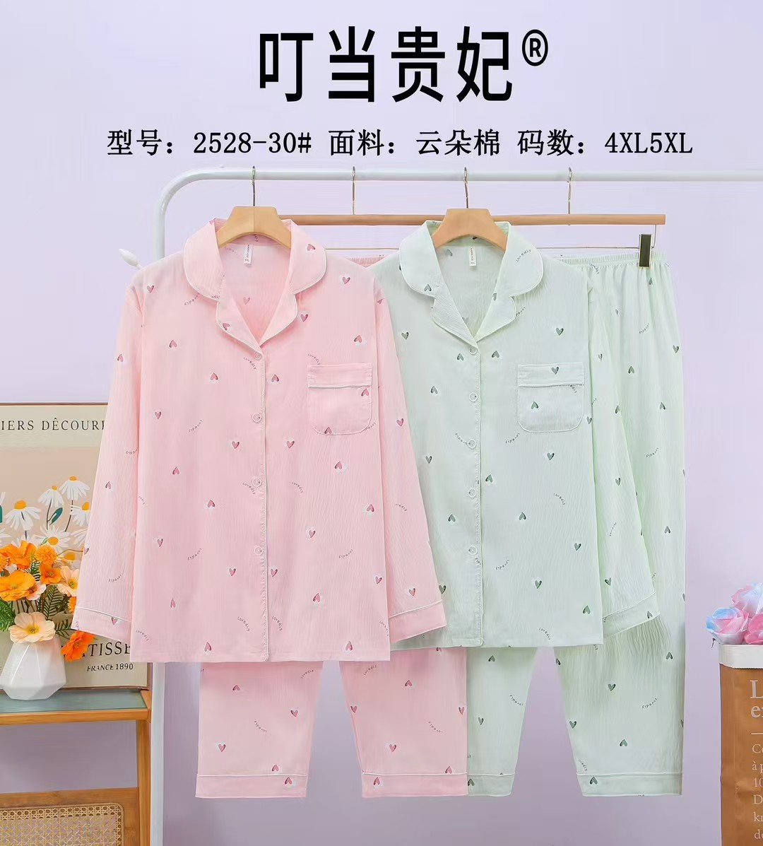 云朵棉加肥长袖女款家居服4XL5XL长袖开袖睡衣双长开衫反领外贸版批发现货细节图