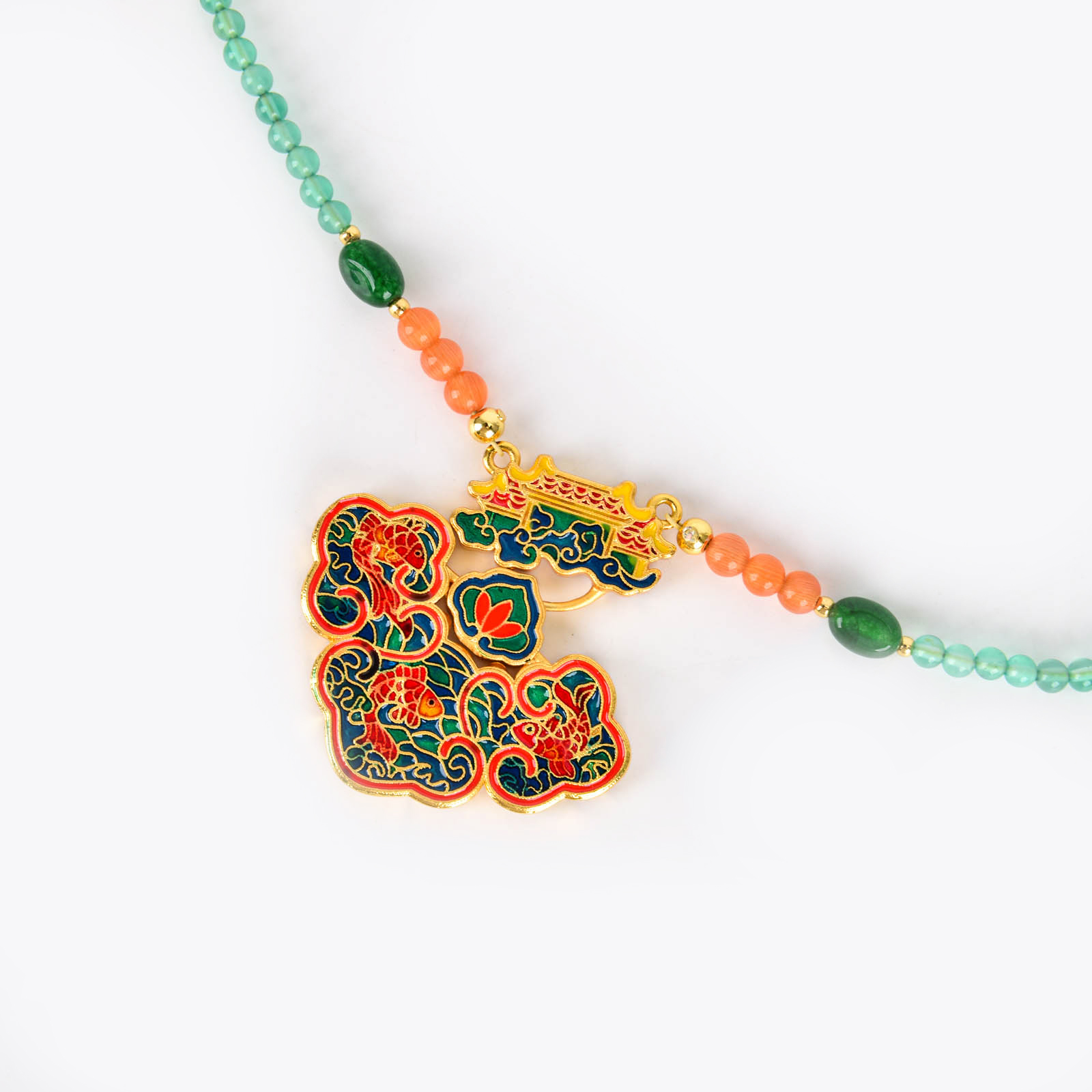 A niche and elegant agate jade pendant with blue oil drip and copper plated with K gold, a classical and luxurious pearl necklace, and a pendant for women in Hanfu and cheongsam pic 2