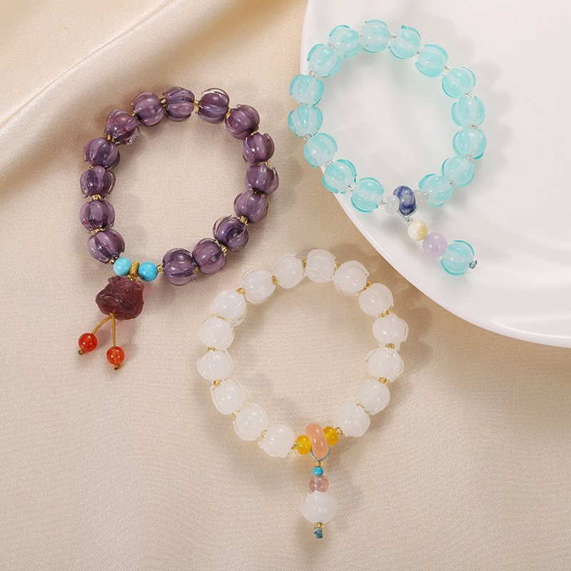 Mu Shan Purple Lion Dance, Glazed Lotus Bracelet, Multi-Treasure Buddhist Prayer Beads Bracelet, White Ice Prayer Beads, Cultural and Artistic Accessories details Picture