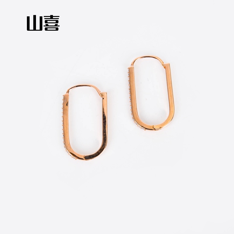 山喜欧美长方形圆柱耳扣欧美时尚风U型金色耳环几何形轻奢耳饰女