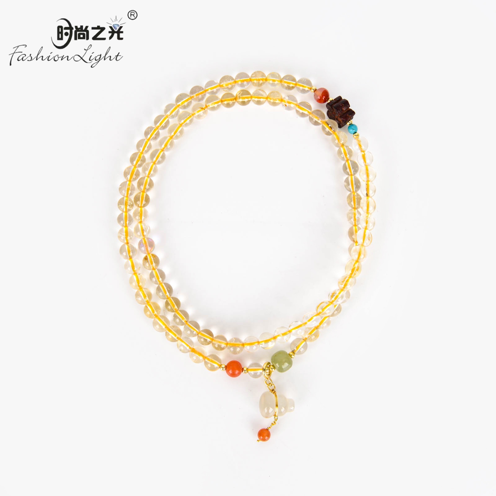 Natural feldspar multi-ring bracelet, lemon spirit bracelet, wealth-bringing, good luck, stacked Nan red, green, gold and amber gift for women