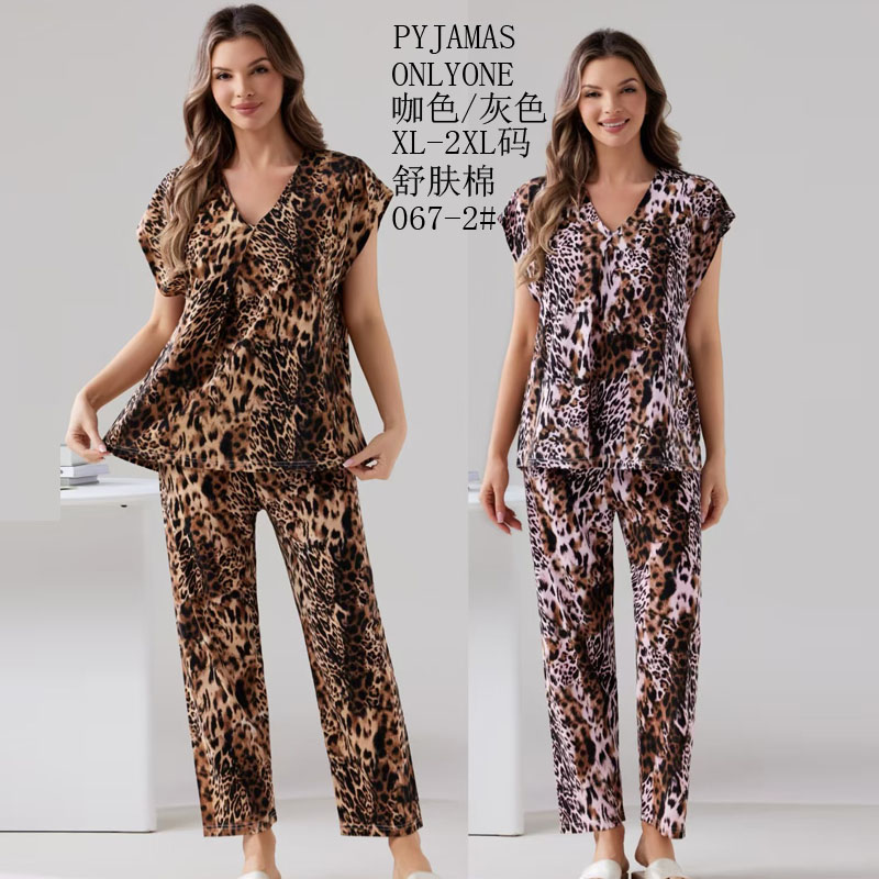 Women's home wear and pajamas for export, cotton-like comfort PYJAMAS, spring and autumn women's short-sleeved sets, winter new home wear and pajamas for sale, wholesale in the Middle East details Picture
