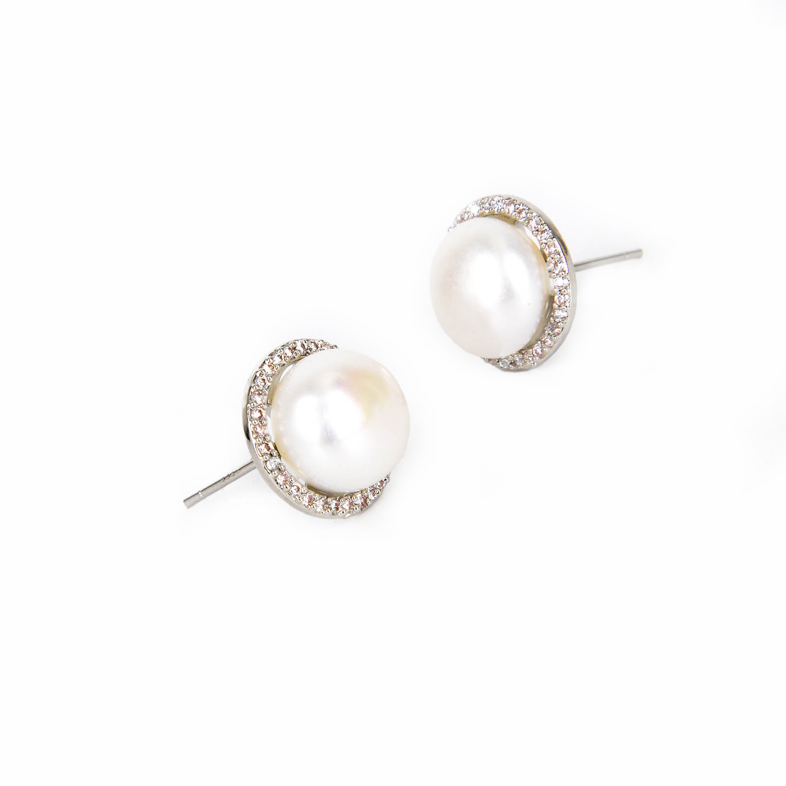 S999银针馒头珠光珍珠耳钉女轻奢气质耳环2024新款爆款小众耳饰品白底实物图