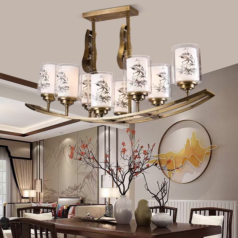 国潮山水画网红灯铁艺吊灯枝形吊灯家用灯饰照明装修用品创意灯具