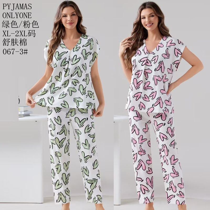 女士家居服睡衣外销仿棉舒适PYJAMAS春秋款女款短袖套装外贸家居服冬季新款睡衣销售中东批发详情3