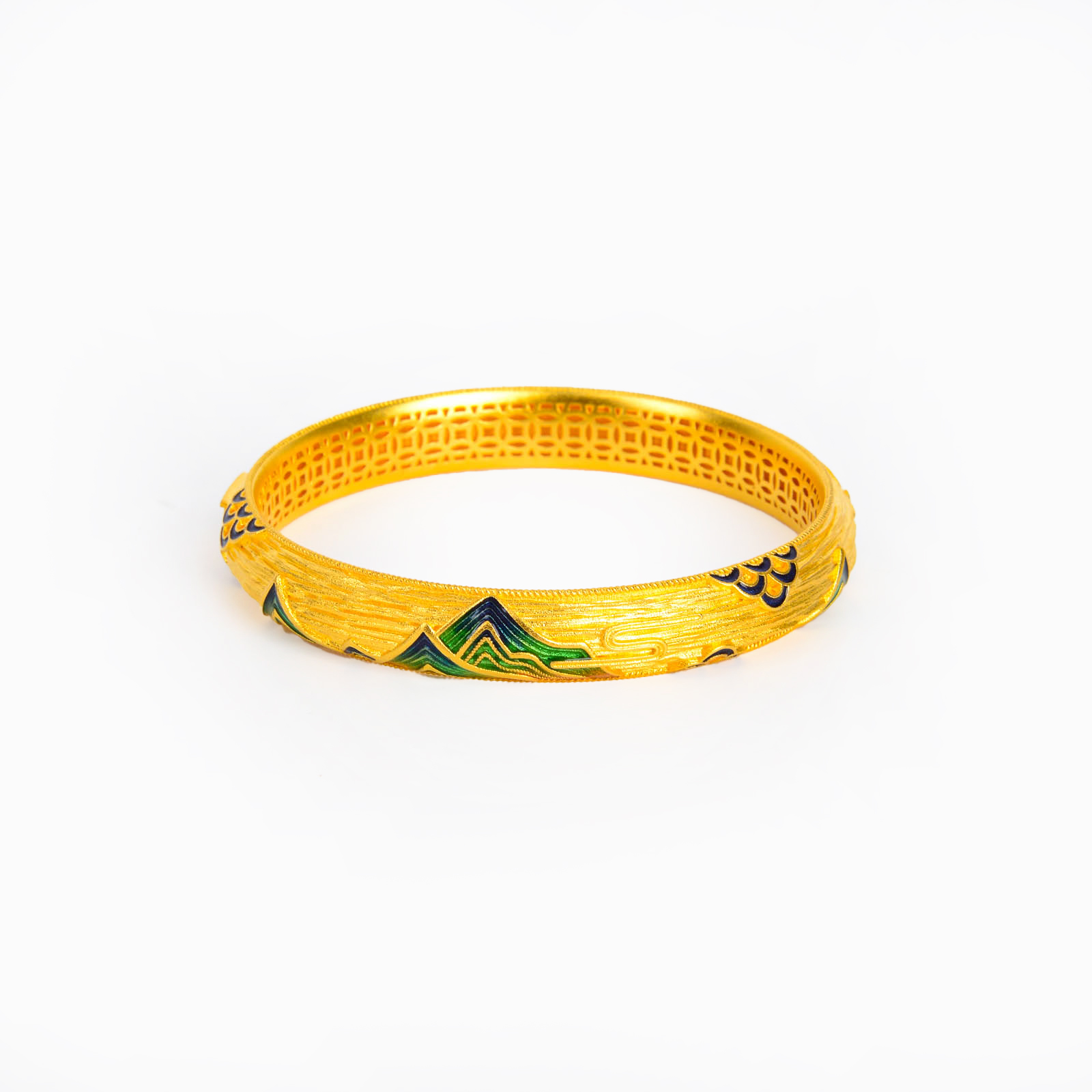 999 pieces of pure gold bracelet. This green and blue enamel bracelet is a solid gold bracelet as a gift for your wife details Picture