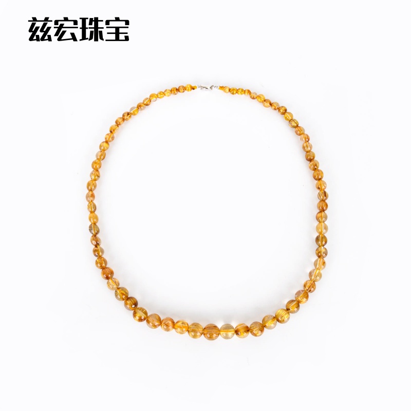 兹宏珠宝天然金发晶手链巴西水晶金钛晶黄发晶黄水晶石手串