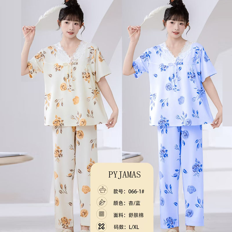 仿棉长袖女款家居服新款短袖套头睡衣短长开衫外贸版批发现货