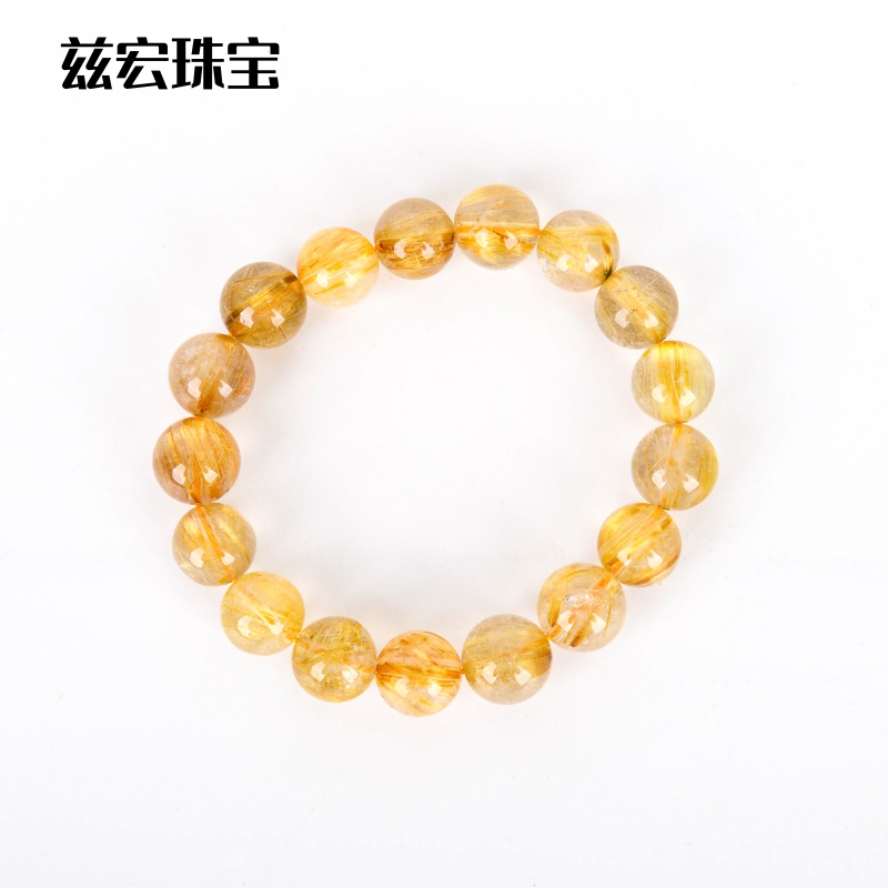 天然黄水晶手串冰透晶体男女弹力单圈圆珠手串现货批发