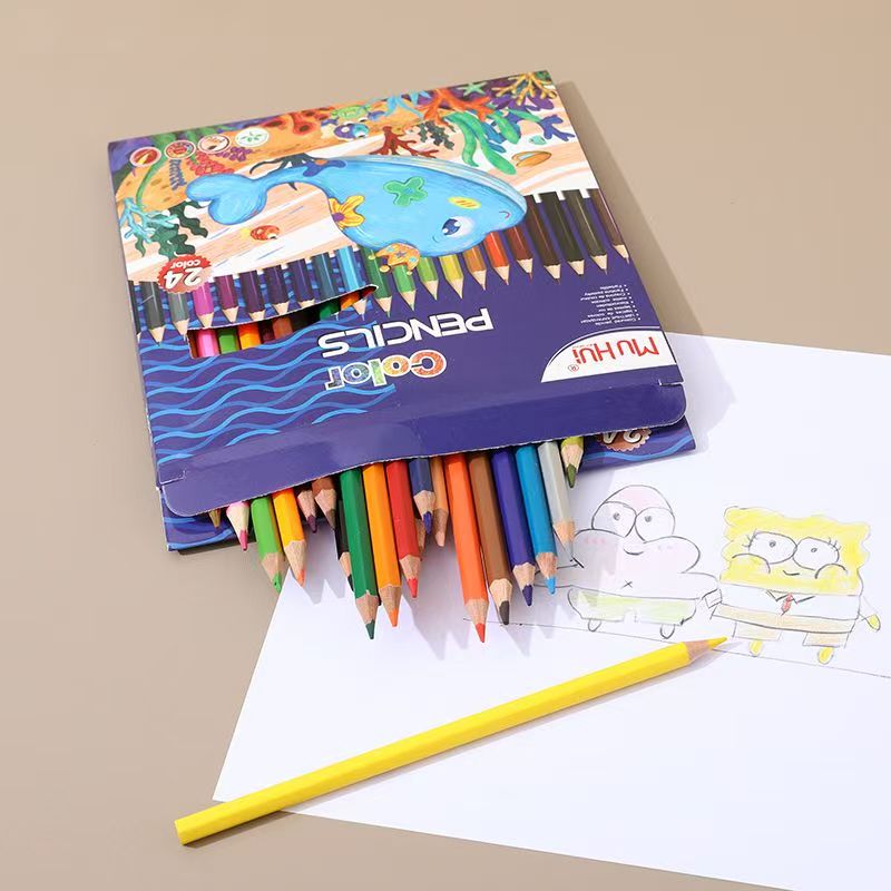 Muhui Colored hexagonal pencils in buckets, 12-color, 18-color, 24-color and 36-color water-soluble colored lead hand-drawn brushes for children and primary school students details Picture