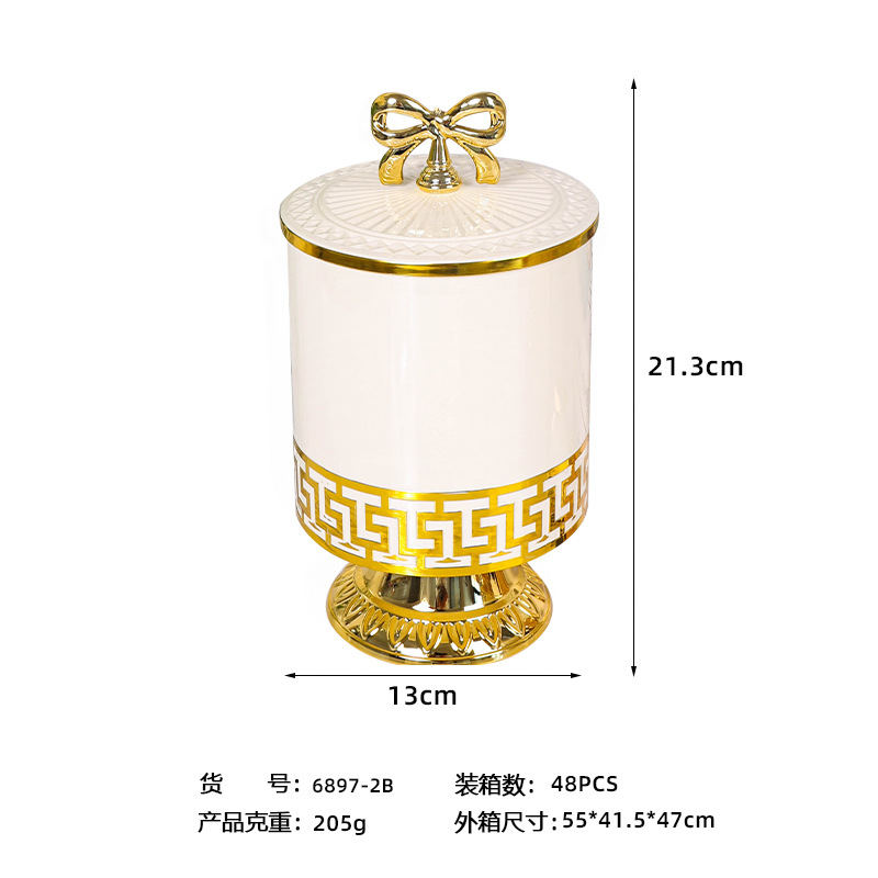 X10-6897-2B cross-border merchant white European retro high-footed gilded candy jar, seasoning jar, nut jar, light luxury European jar, storage jar Application Scenario