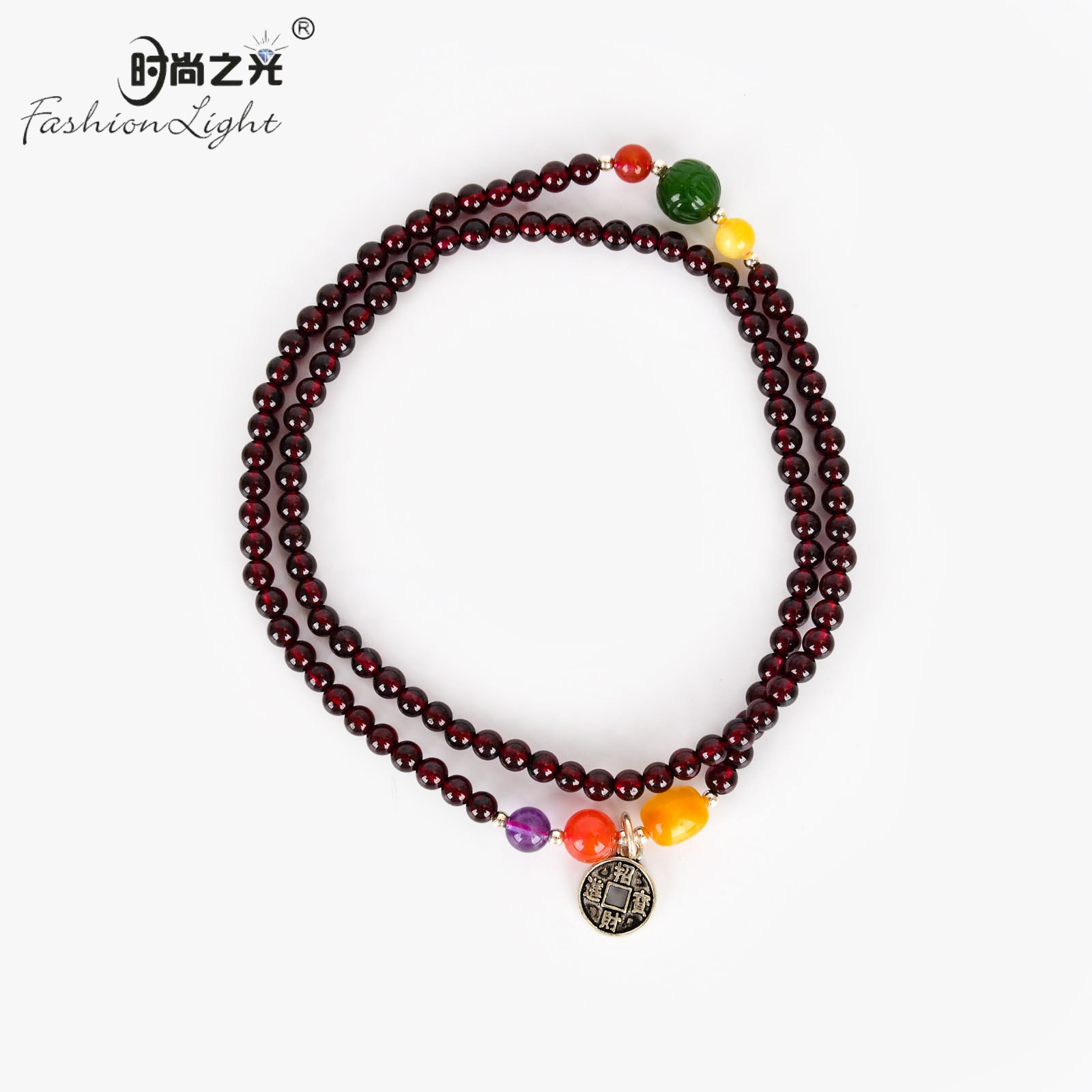 Garnet bracelet for women, a niche design on Instagram, original DIY multi-ring, full-body, wine-red natural garnet bracelet