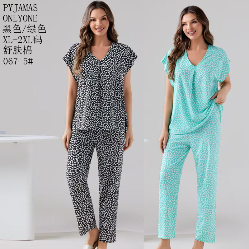 Women's home wear and pajamas for export, cotton-like comfort PYJAMAS, spring and autumn women's short-sleeved sets, winter new home wear and pajamas for sale, wholesale in the Middle East Item Picture