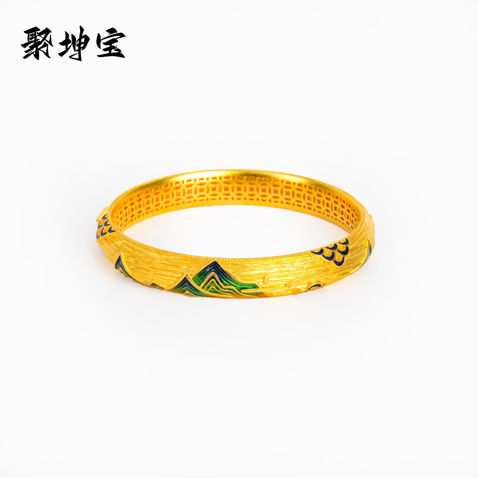 999 pieces of pure gold bracelet. This green and blue enamel bracelet is a solid gold bracelet as a gift for your wife