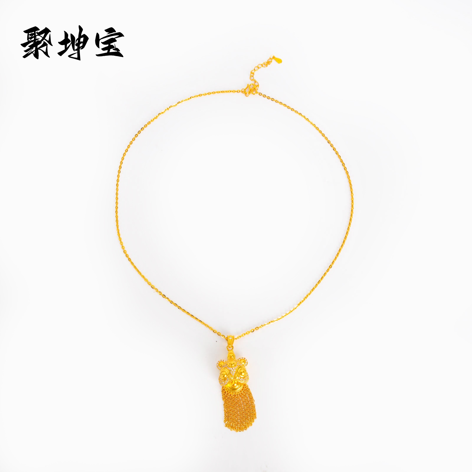 足金包足银锆石醒狮流苏吊坠女款时尚个性黄金质感不掉色高级轻奢
