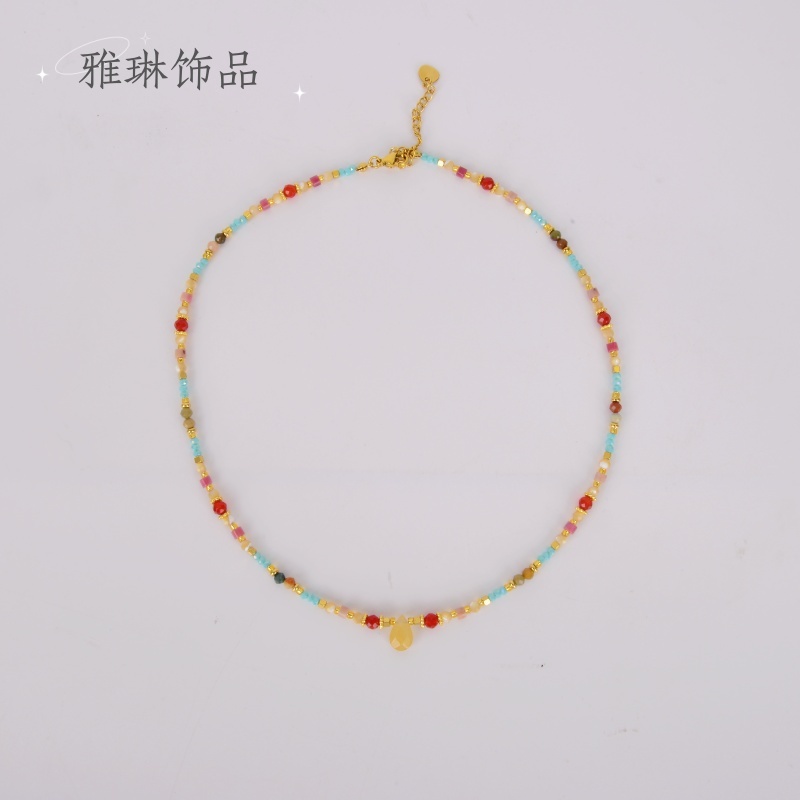 多巴胺彩色天然石水晶项链女款新款高级感轻奢小众锁骨链颈链