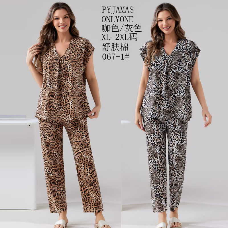 女士家居服睡衣外销仿棉舒适PYJAMAS春秋款女款短袖套装外贸家居服冬季新款睡衣销售中东批发详情1
