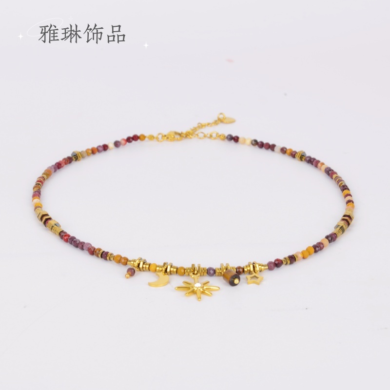 天然石串珠不锈钢项链美拉德虎眼石高级感不掉色叠戴毛衣链