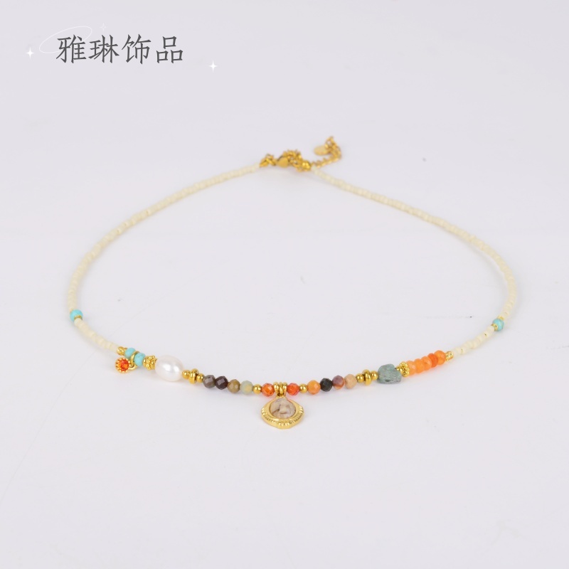 新中式项链女款高级度假海边拍照锁骨颈链法式复古串珠气质温柔