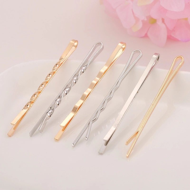 兹宏珠宝金色波浪一字夹 带托一字夹5.5CM 麻花一字夹DIY饰品发夹配件批发