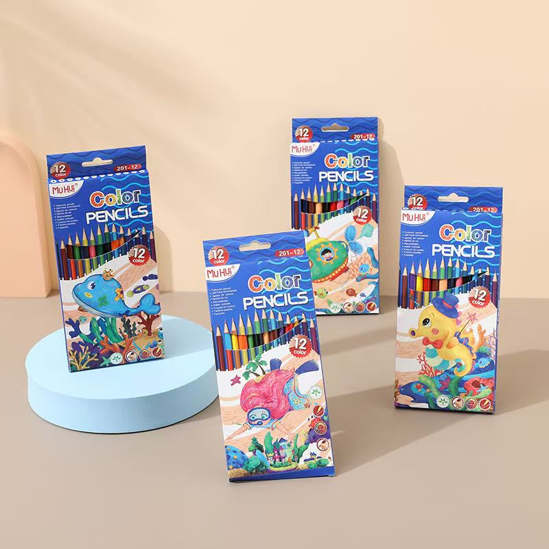Muhui Colored hexagonal pencils in buckets, 12-color, 18-color, 24-color and 36-color water-soluble colored lead hand-drawn brushes for children and primary school students thumbnail