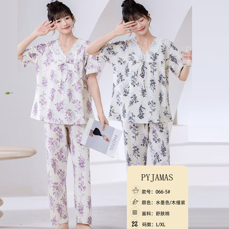 仿棉长袖女款家居服新款短袖套头睡衣短长开衫外贸版批发现货详情4