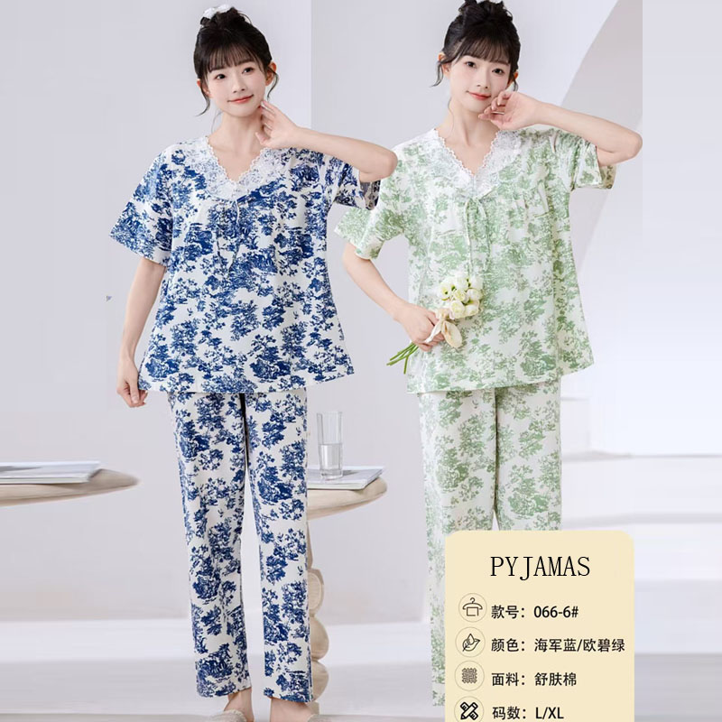 仿棉长袖女款家居服新款短袖套头睡衣短长开衫外贸版批发现货详情5