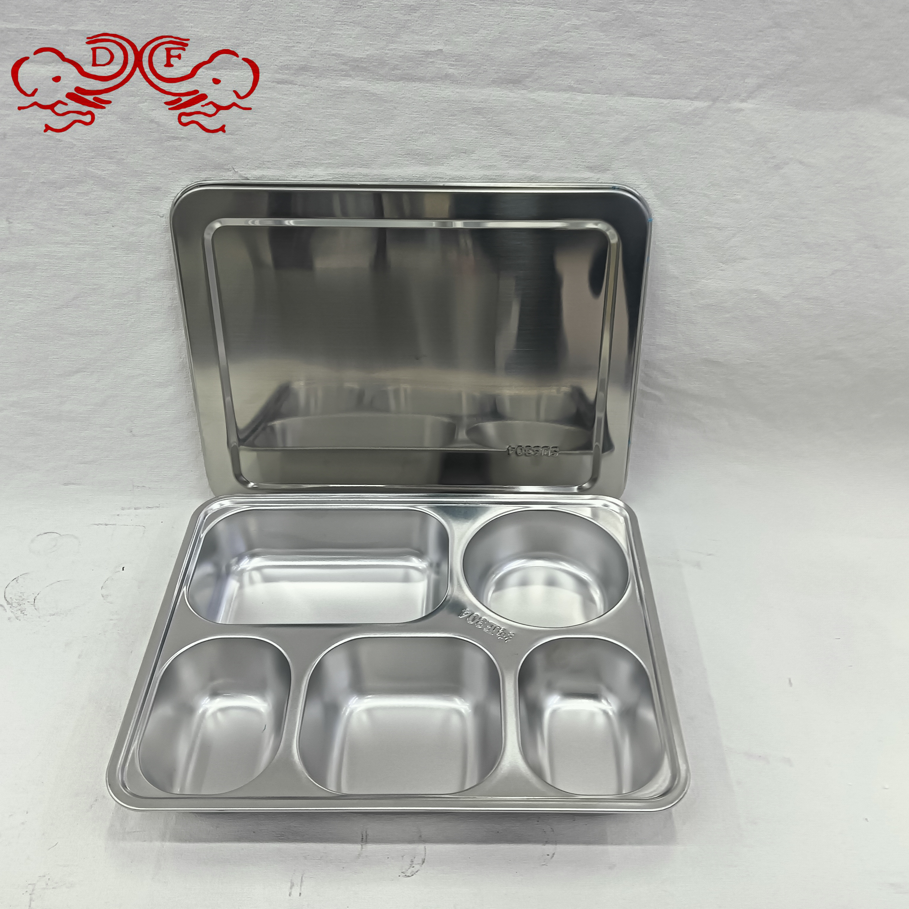 DF99121304 stainless steel plate, square thickened and deepened with lid, children and students lunch box tableware, compartmentalized plate, DF TRADINGHOUSE