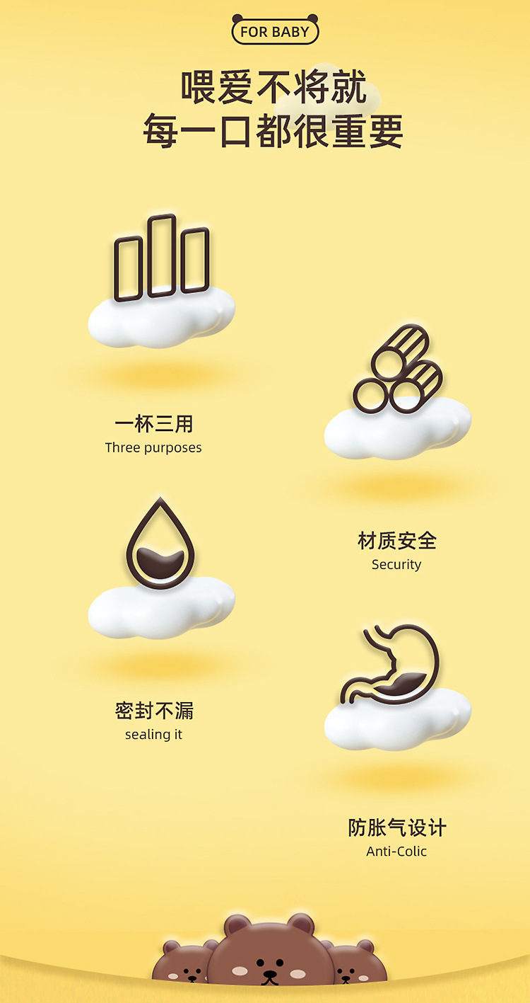 诺爱因婴儿奶瓶纳米银吸管杯宽口径防胀气带手柄厂家现货跨境 details Picture