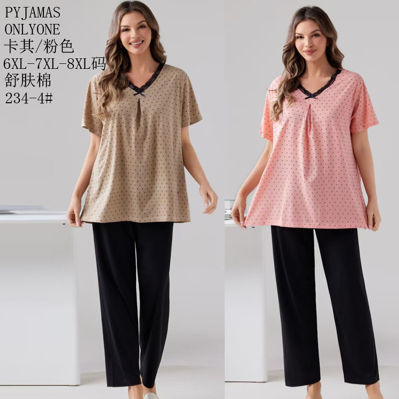 女士家居服睡衣外销仿棉舒适PYJAMAS加肥加胖女款短袖套装外贸家居服冬季新款睡衣销售中东批发详情4