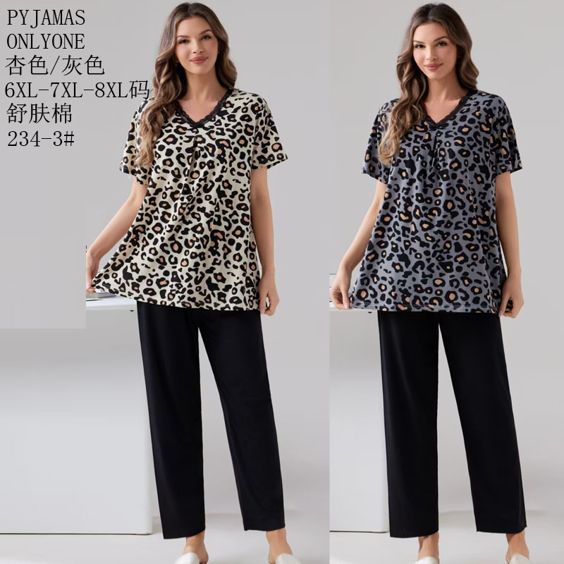 女士家居服睡衣外销仿棉舒适PYJAMAS加肥加胖女款短袖套装外贸家居服冬季新款睡衣销售中东批发详情3