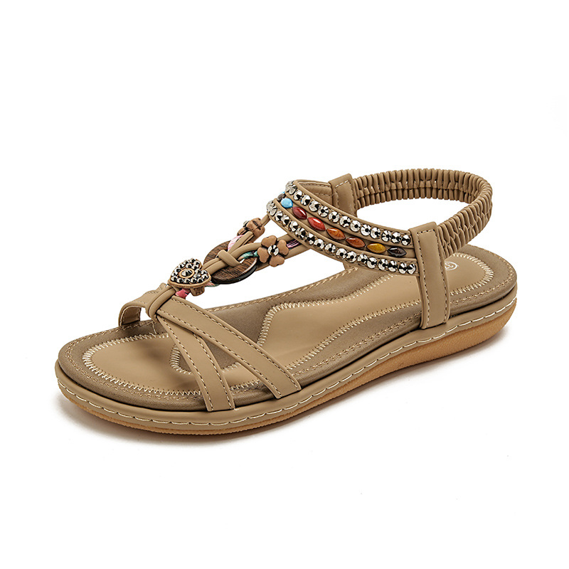 ielts run new summer 2025 spring and summer rhinestone casual seaside beach flat sandals women's comfortable all-matching 676- full figure