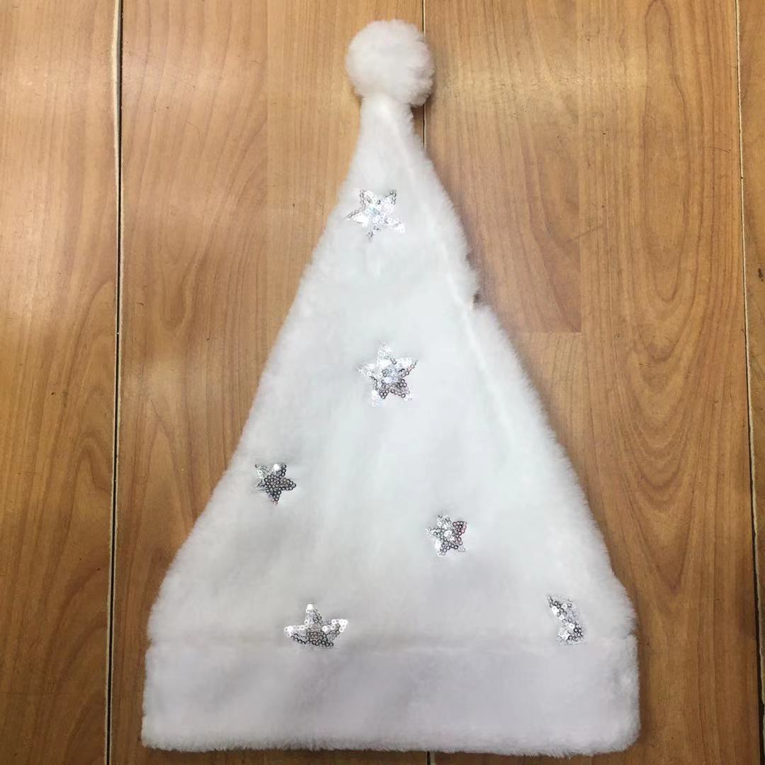 Christmas decorations: White Christmas hats with gold and silver prints and plush edges, adult Christmas hats Application Scenario