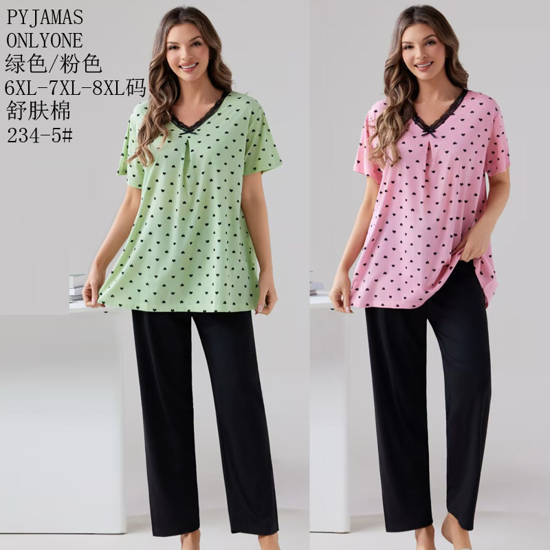 女士家居服睡衣外销仿棉舒适PYJAMAS加肥加胖女款短袖套装外贸家居服冬季新款睡衣销售中东批发详情5