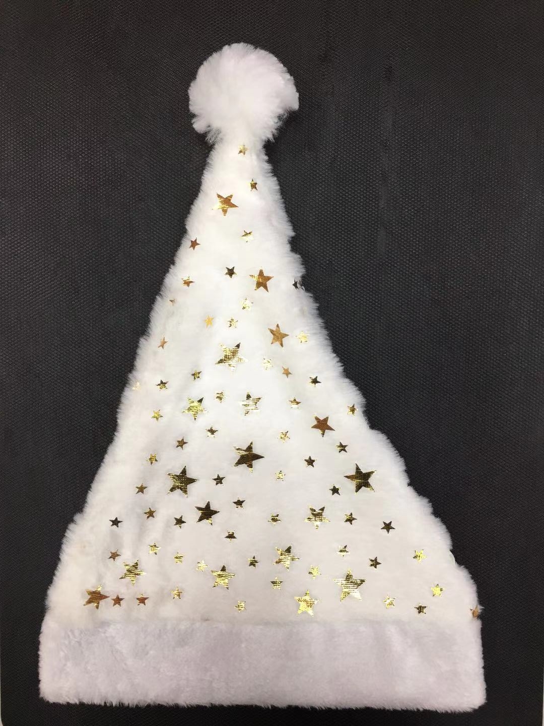 Christmas decorations: White Christmas hats with gold and silver prints and plush edges, adult Christmas hats Item Picture