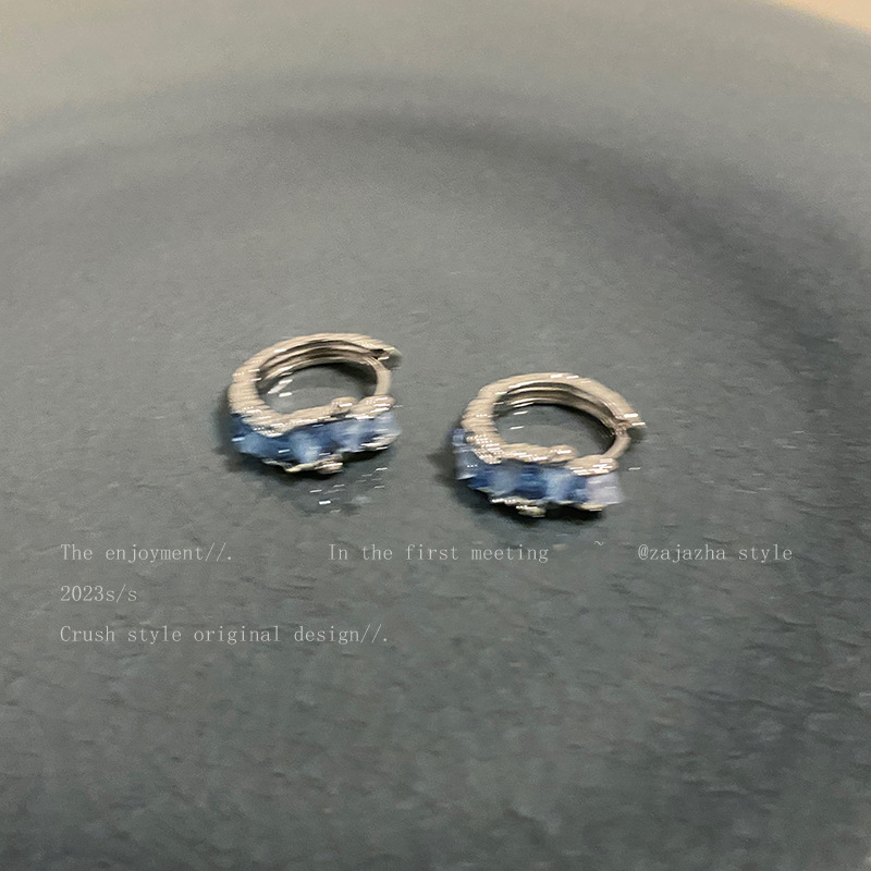 Blue Hong Kong-style ear rings and stud earrings for women 2024 new bestsellers, sweet and retro earrings, high-end Hong Kong-style earrings wholesale details Picture