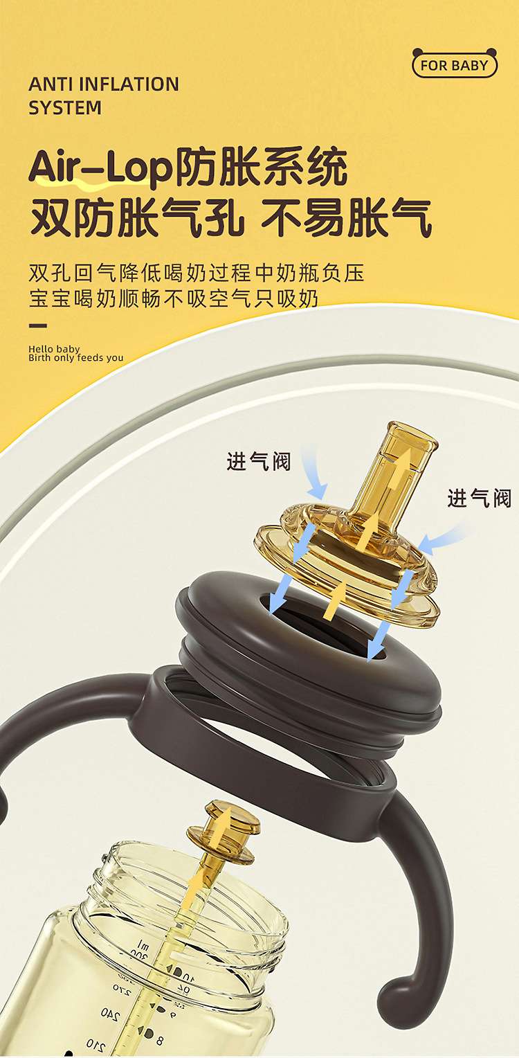 诺爱因婴儿奶瓶纳米银吸管杯宽口径防胀气带手柄厂家现货跨境 undefined