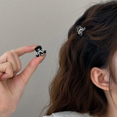 New sweet silver bow, small, colorful princess hair clip, claw clip, shark clip, side clip, hair accessory for women from South Korea thumbnail