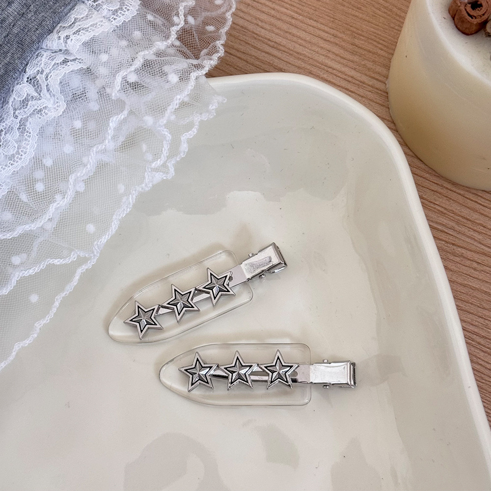 Metal three-dimensional five-pointed star edge clip, seamless acetic acid ducktail clip, bangs clip, cute hair accessory, hair clip, headwear for women full figure