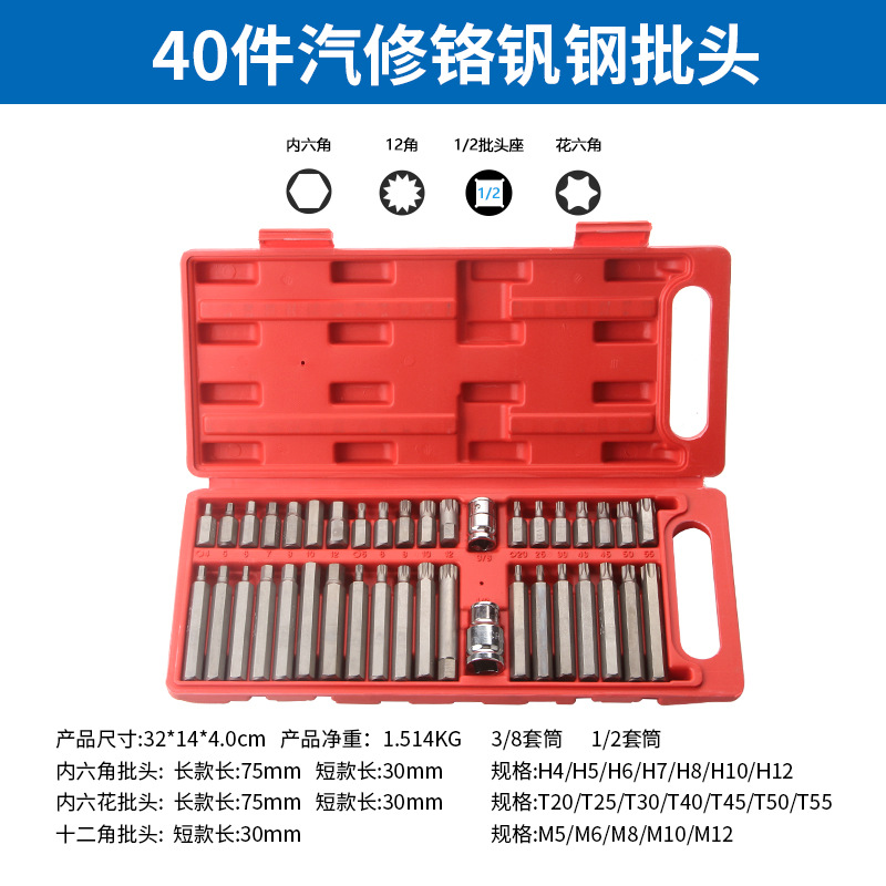 Weihaisheng Hardware Tools 40-piece set, auto repair tools, flower-shaped twelve plum blossom screwdriver and star screwdriver set, Allen wrench set Application Scenario