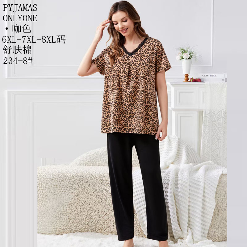 女士家居服睡衣外销仿棉舒适PYJAMAS加肥加胖女款短袖套装外贸家居服冬季新款睡衣销售中东批发详情8