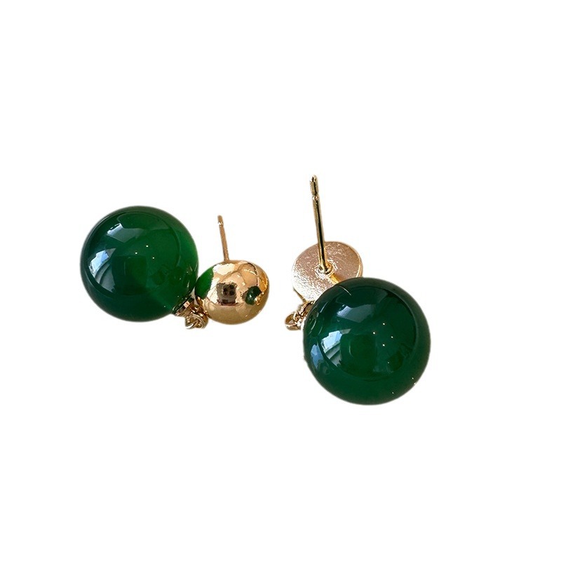 New Chinese-style green imitation agate pearl earrings, women's retro Chinese style unique design, high-end ear studs, summer earrings Item Picture