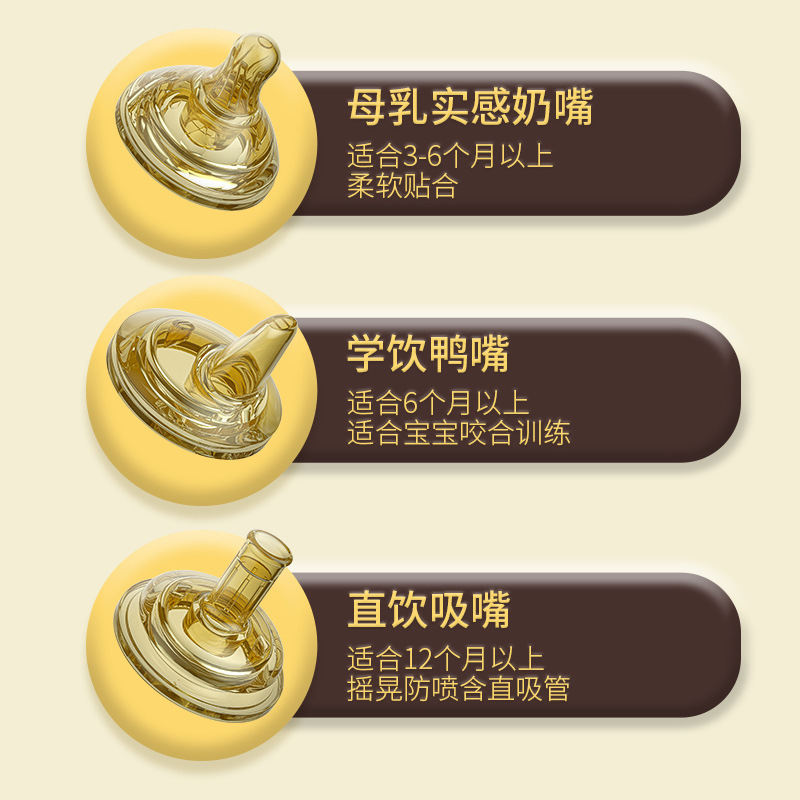 诺爱因婴儿奶瓶纳米银吸管杯宽口径防胀气带手柄厂家现货跨境 Specification drawing