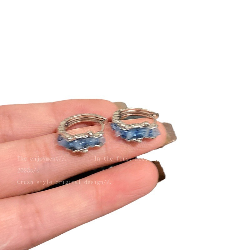 Blue Hong Kong-style ear rings and stud earrings for women 2024 new bestsellers, sweet and retro earrings, high-end Hong Kong-style earrings wholesale Item Picture