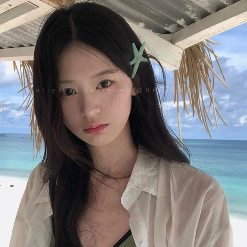 Summer beach ~ Blue starfish hair clips, women's seaside charm, side hair clips, bangs clips, forehead clips, headwear Specification drawing