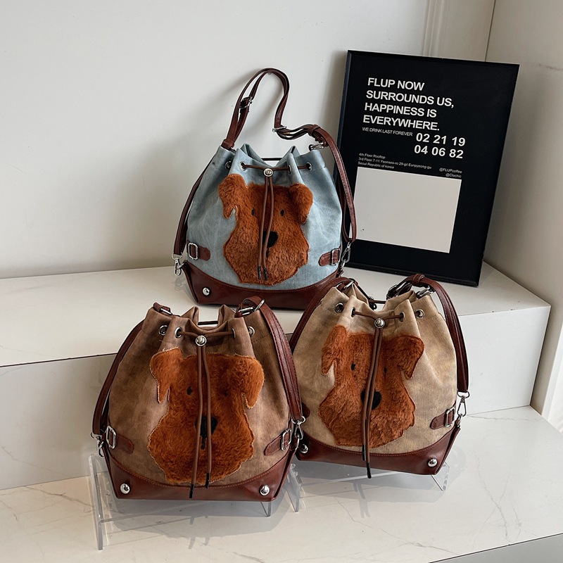 Cute and versatile crossbody bag for commuting, plush and adorable dog tote bag, large-capacity backpack with Korean school style Application Scenario