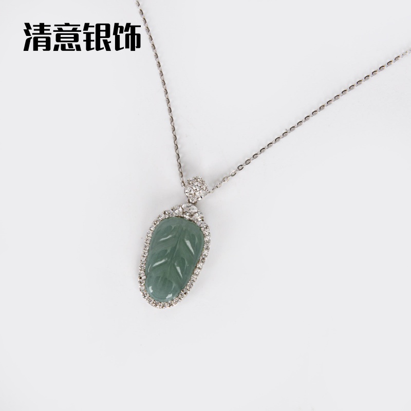 清意银饰新中式时尚精致复古轻奢葫芦金枝玉叶翡翠项链通体925银锁骨链女