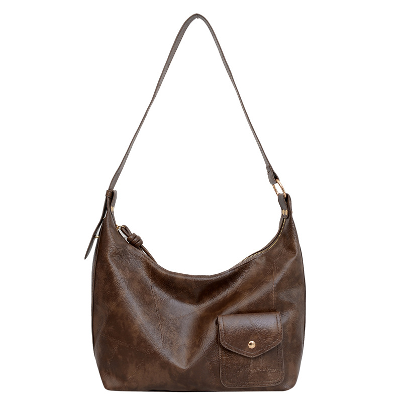 Large-capacity retro bag for women, Spring 2025 new style, versatile, stylish, niche and trendy texture oil leather single-shoulder crossbody bag Item Picture