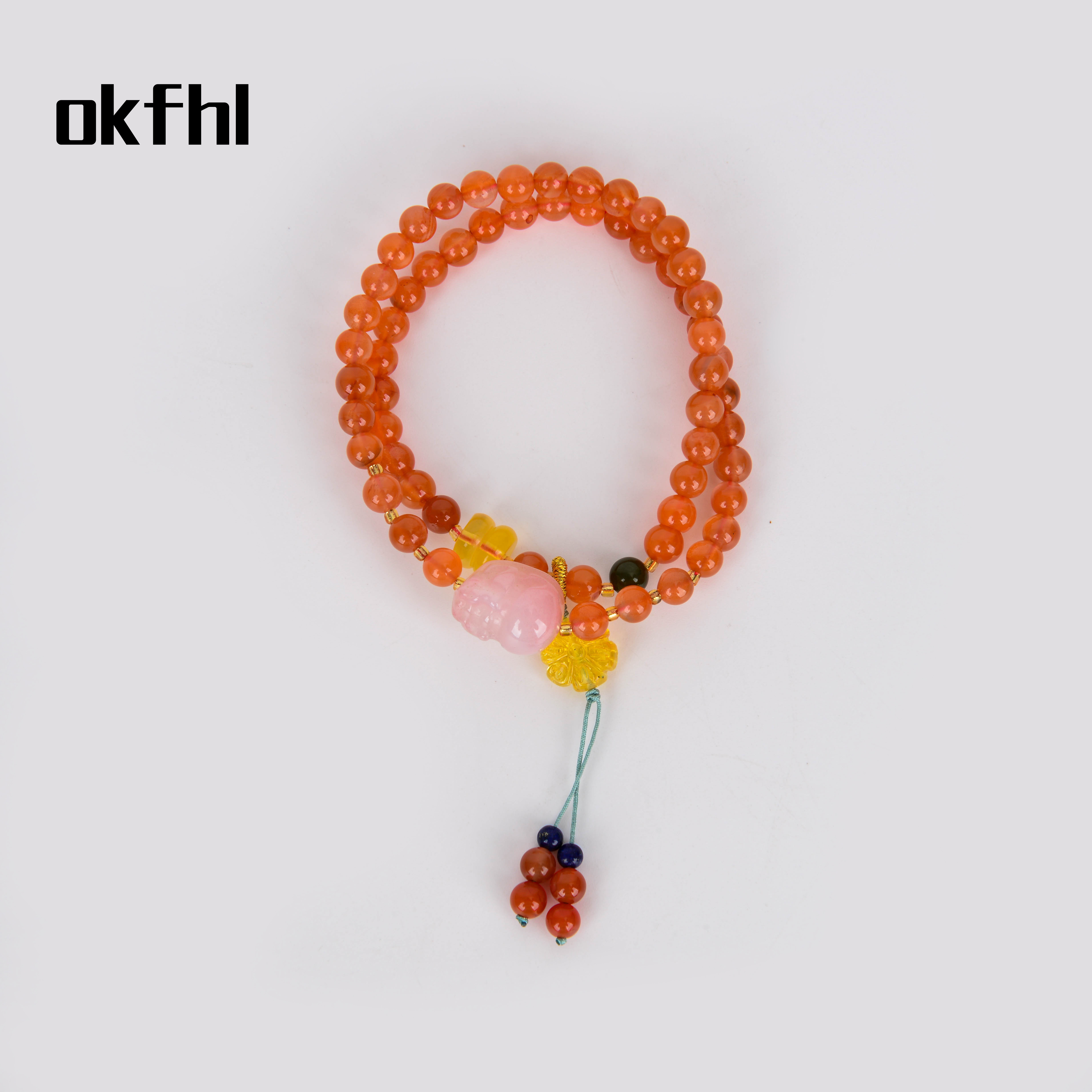 okfhl甜美多层琥珀蜜蜡平安扣铃兰花手串轻奢小众设计冰飘南红三圈手链