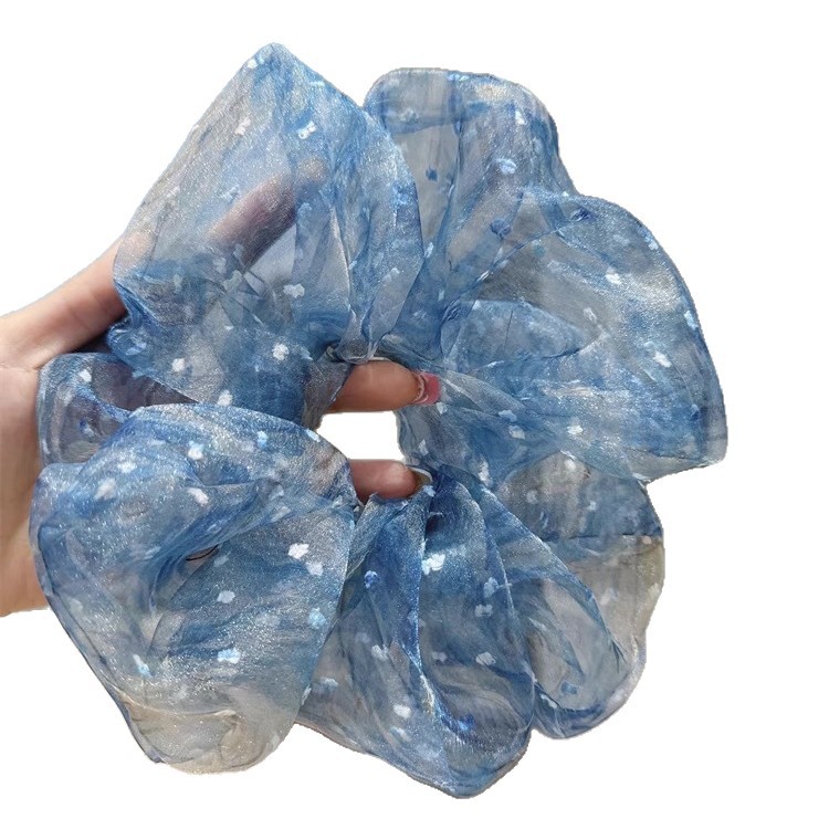 Korean blue lace starry sky large intestine hair band 2025 new style hair accessory, super ethereal ponytail, niche and elegant hair tie for women Item Picture
